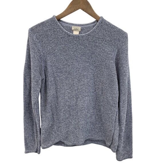 L.L. Bean Cotton Blue Textured Knit Sweater Womens Size M Pullover Top Preppy - Picture 1 of 13